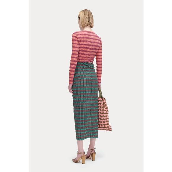 Rachel Comey Lamarr Dress Green Multi Stretchy Stripe Seersucker Size 6 NWT $595 - Picture 3 of 16